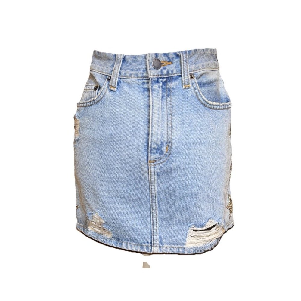 Carmar Colin Jean Skirt With Crystal Star Patches Size  25 MSRP $216 - Picture 3 of 10